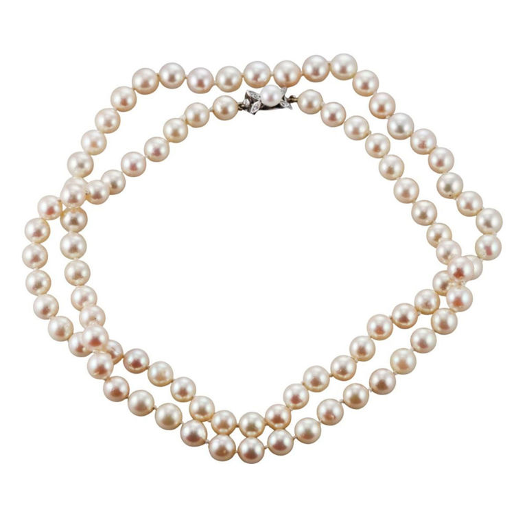 14k Gold Diamond Pearl Necklace
