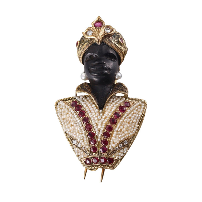 18k Yellow Gold Pearl and Diamond Brooch