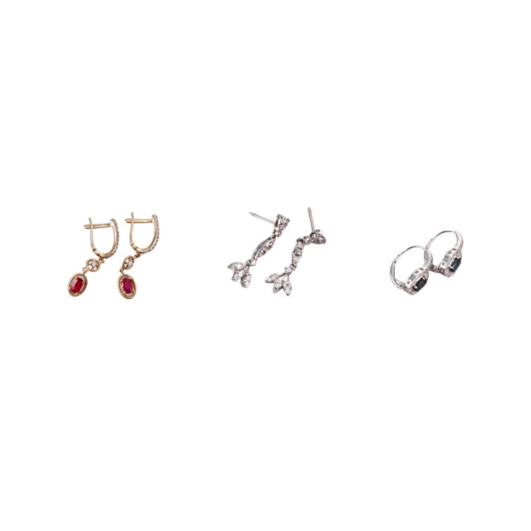 Gold Diamond Sapphire and Ruby Earrings