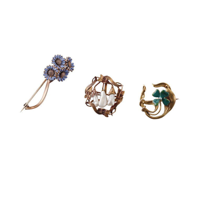 Gold Pearl Enamel Brooches