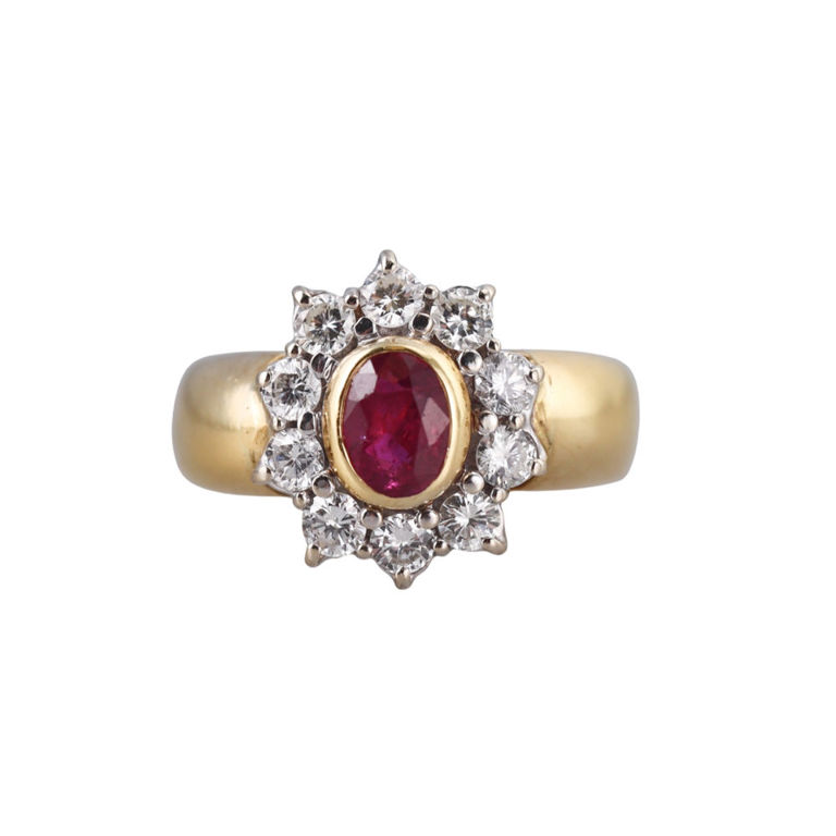 18k Gold Diamond and Ruby Ring