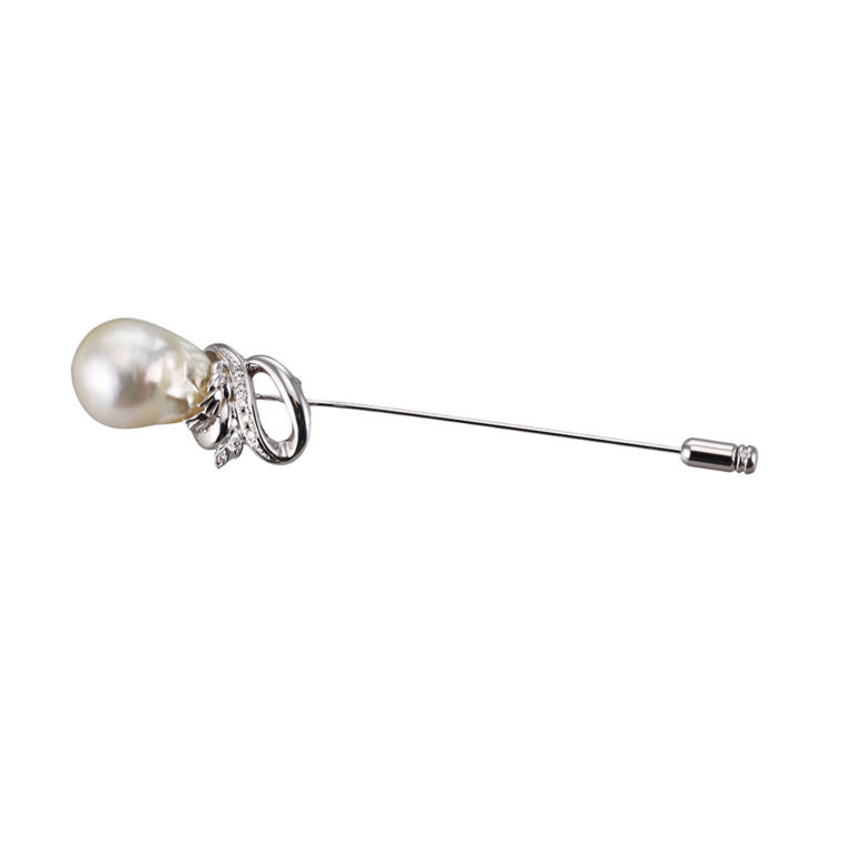 18k Gold Pearl Diamond Stick Pin