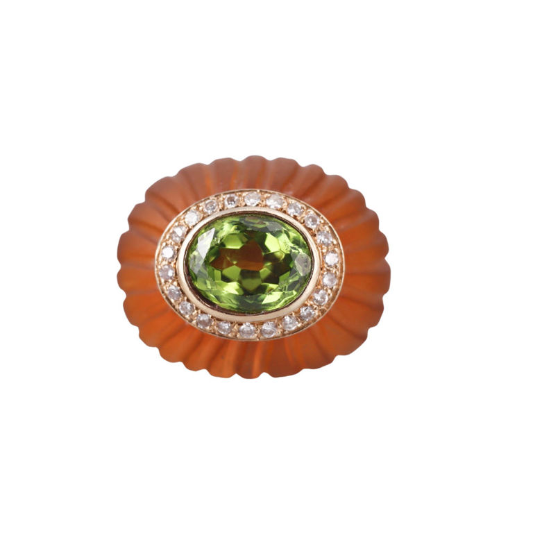 14k Gold Diamond Peridot Ring