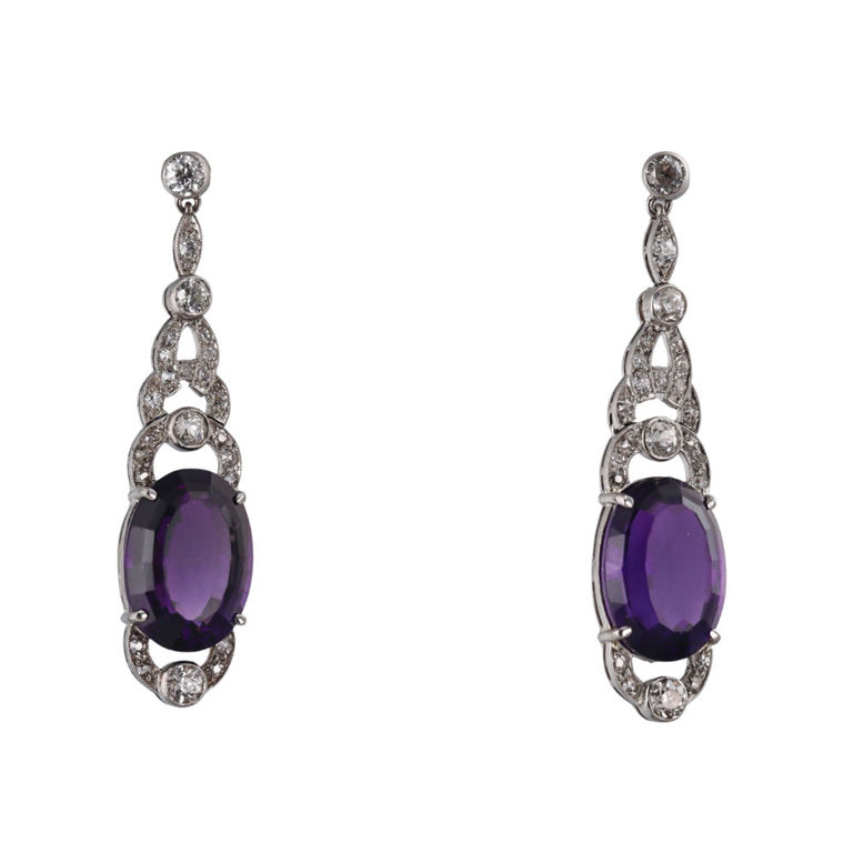 Platinum Amethyst and Diamond Earrings