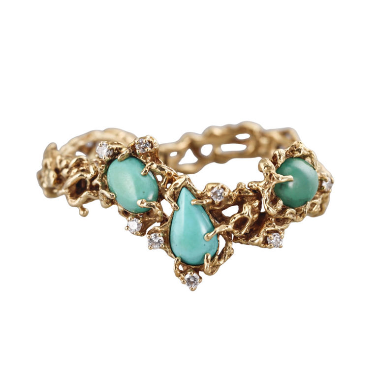 18k Gold Diamond and Turquoise Bracelet