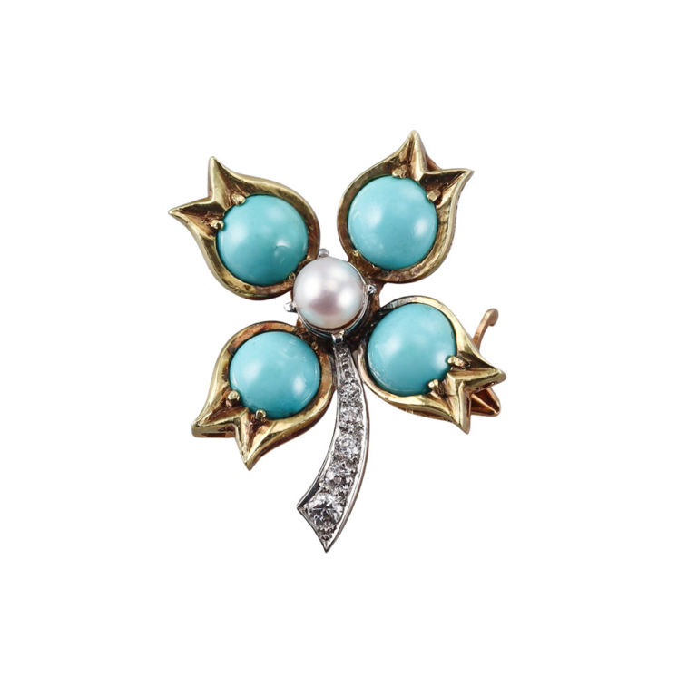 18k Gold Diamond Gemstone Brooch