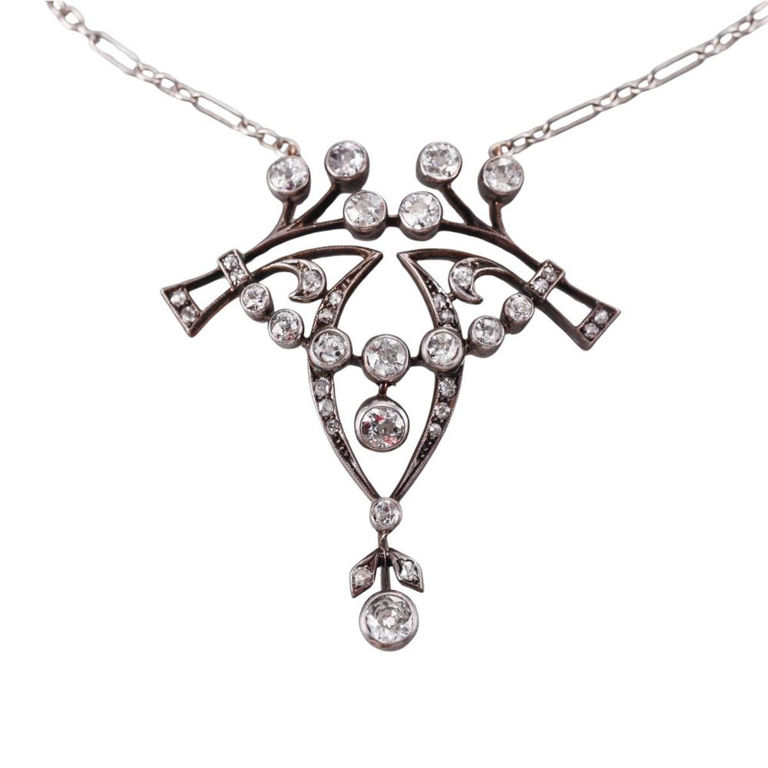 Gold and Platinum Diamond Pendant Necklace