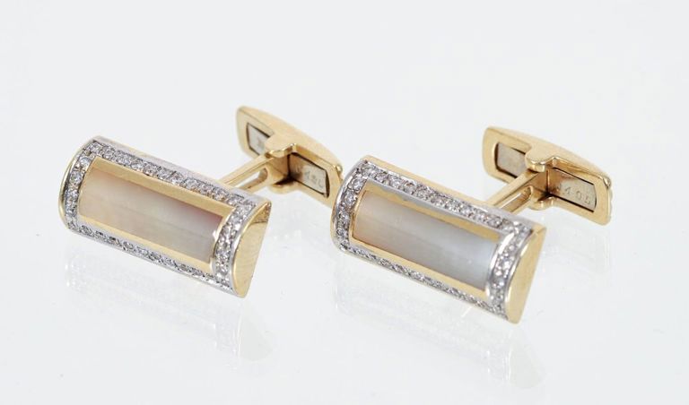 14k Gold Mother of Pearl and Diamond Cufflinks
