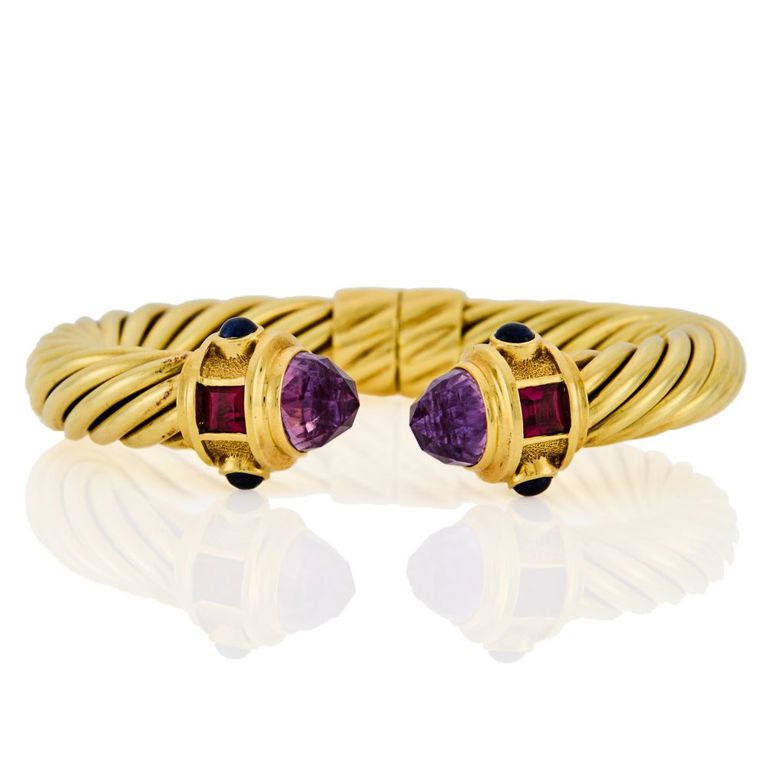 14k Yellow Gold Multi-Stone Bangle Bracelet