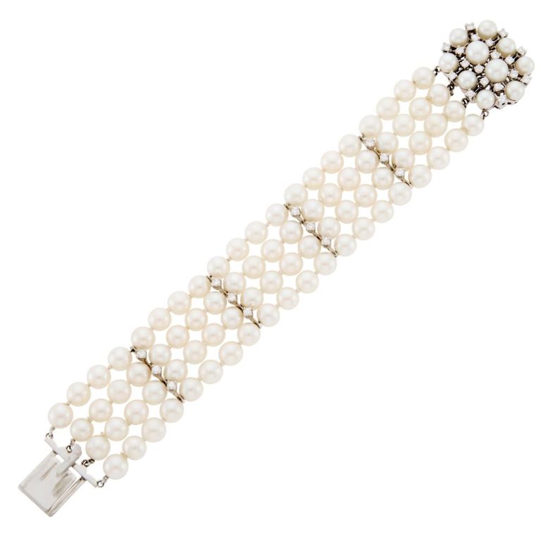 14k White Gold Pearl and Diamond Bracelet