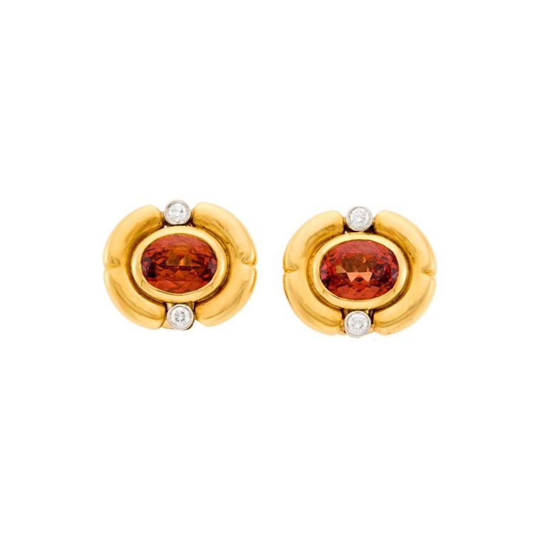 18k Yellow Gold Garnet and Diamond Earrings