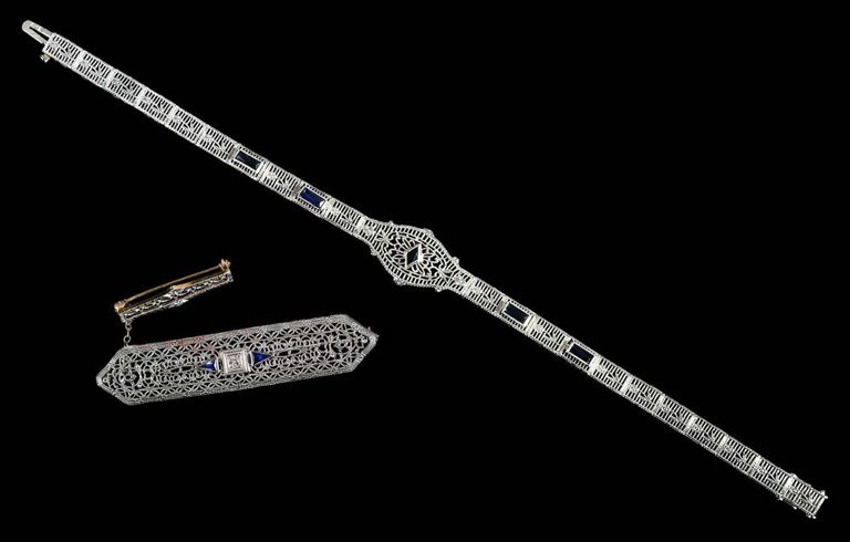 14k White Gold Sapphire and Diamond Jewelry Set