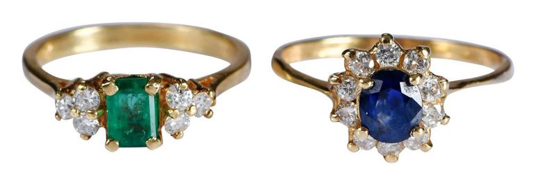 Gold Emerald, Sapphire and Diamond Rings