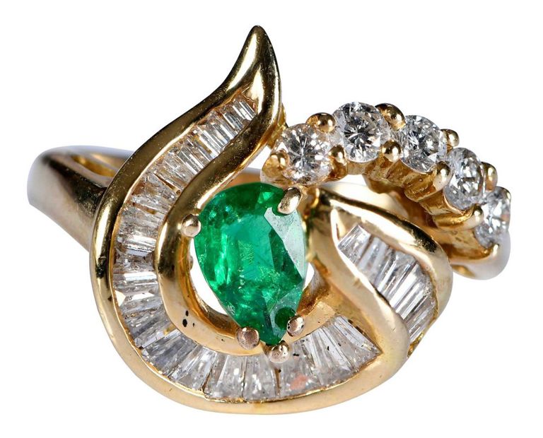 18k Yellow Gold Emerald and Diamond Ring