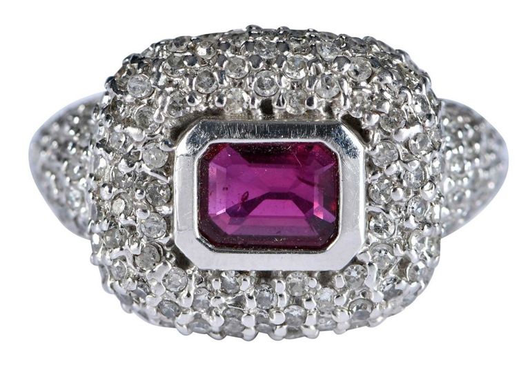 14k White Gold Garnet and Diamond Ring