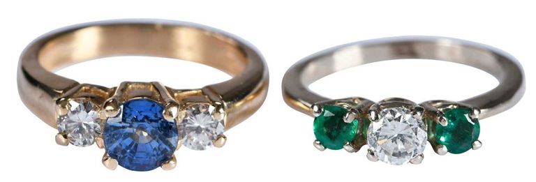 14k Gold Diamond Emerald and Sapphire Rings
