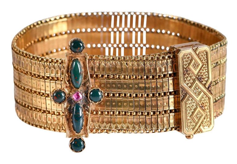 18k Yellow Gold Bloodstone and Ruby Bracelet