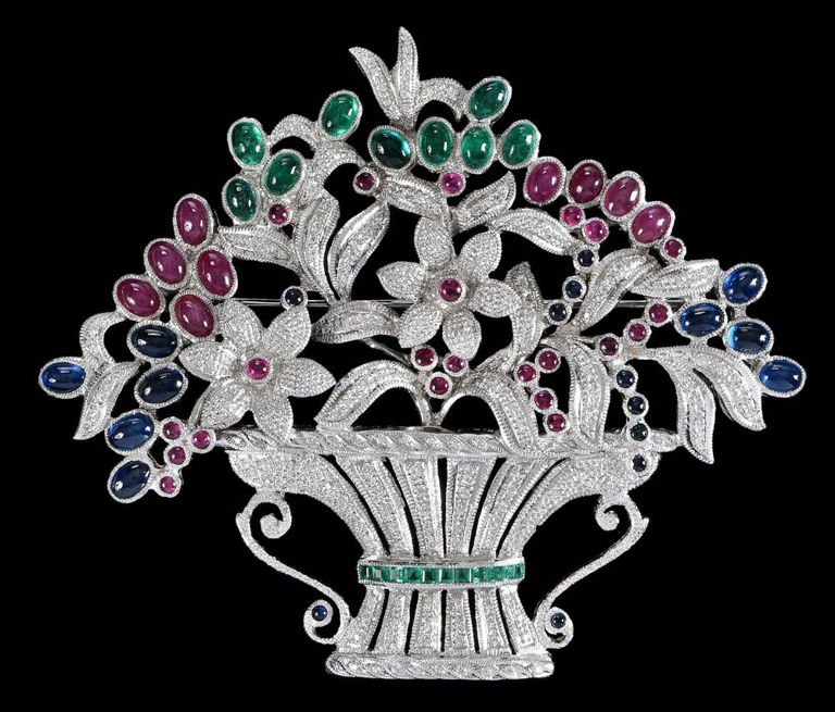 18k White Gold Gemset and Diamond Brooch