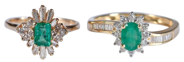 14k Gold Emerald and Diamond Rings