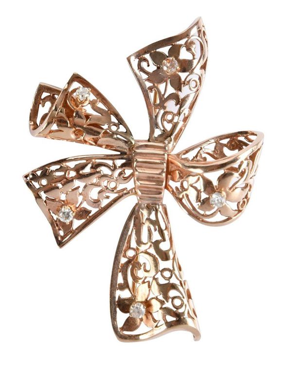 14k Rose Gold Diamond Brooch