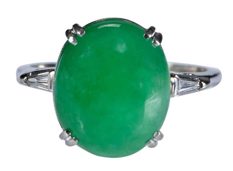 14k White Gold Jade and Diamond Ring