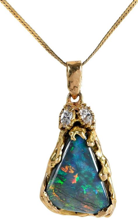 Opal and Diamond Pendant Necklace