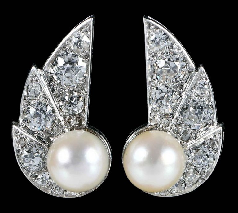 Platinum Diamond and Pearl Earrings