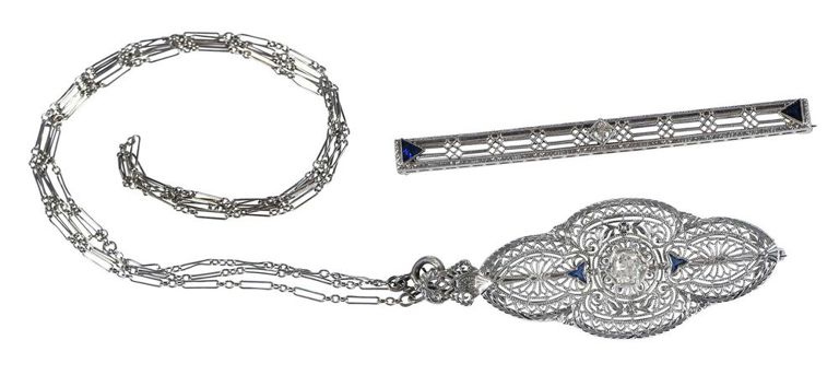 14k White Gold Diamond and Sapphire Jewelry Set