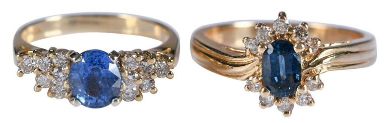 14k Yellow Gold Blue Sapphire and Diamond Rings