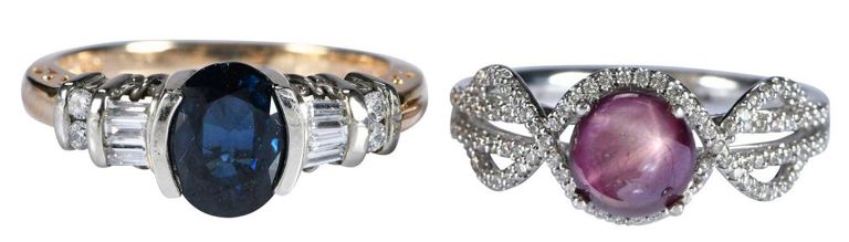 14k Gold Sapphire, Ruby and Diamond Rings