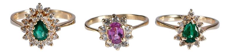 14k Yellow Gold Gemstone and Diamond Rings
