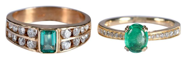 14k Yellow Gold Emerald and Diamond Rings