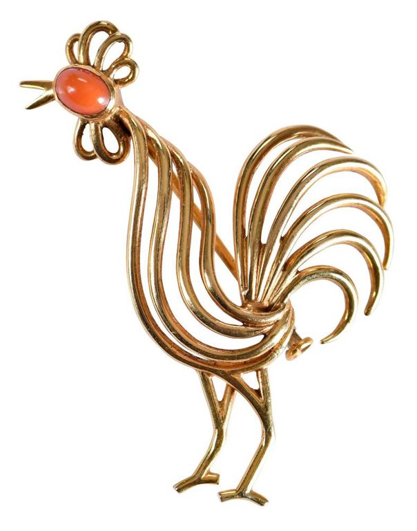 18k Yellow Gold Coral Brooch