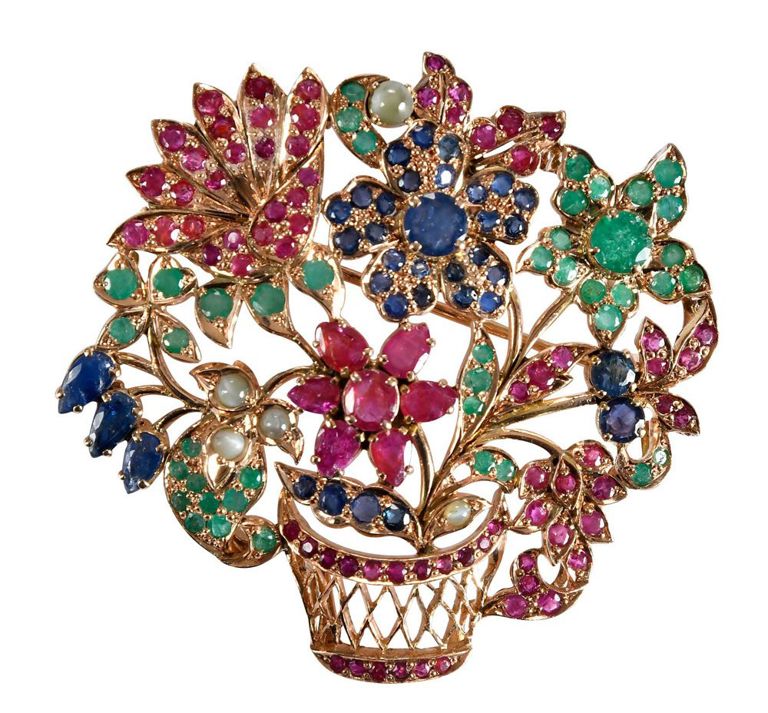 14k Yellow Gold Gemstone Brooch