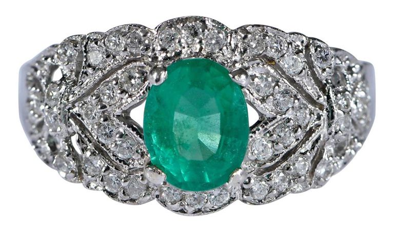 18k Yellow Gold Emerald and Diamond Ring