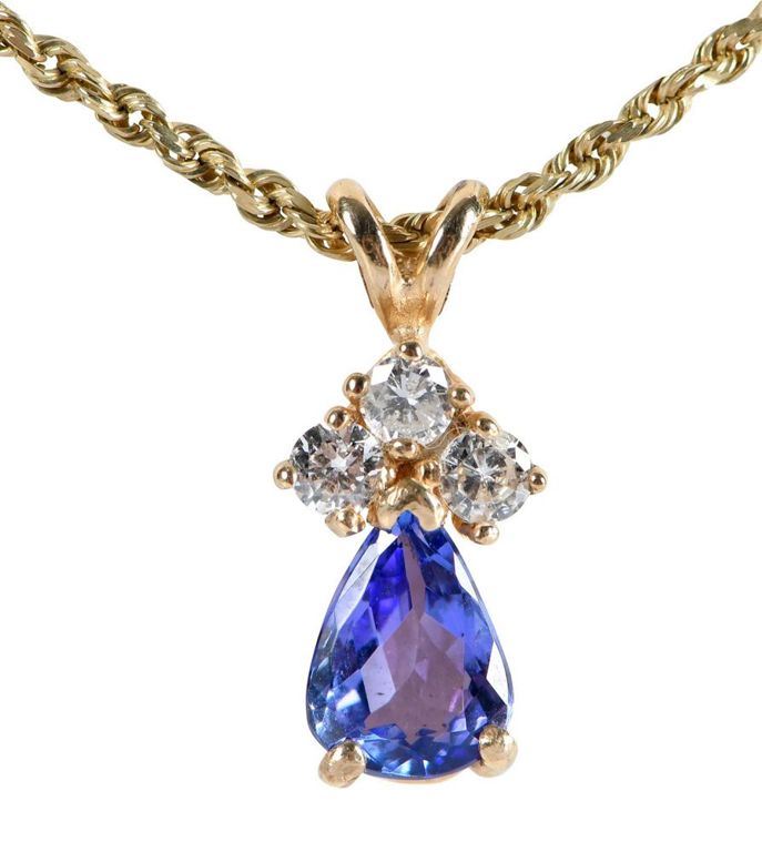 14k Gold Tanzanite and Diamond Pendant Necklace