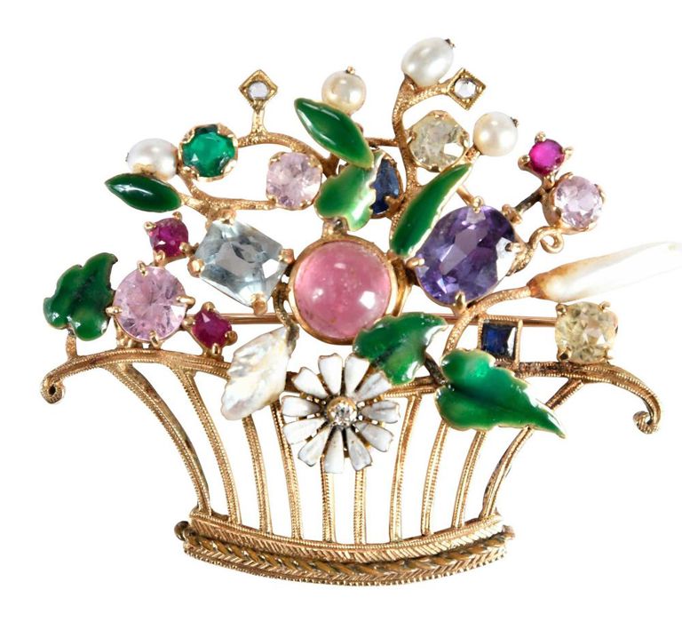 14k Yellow Gold Gemstone Brooch