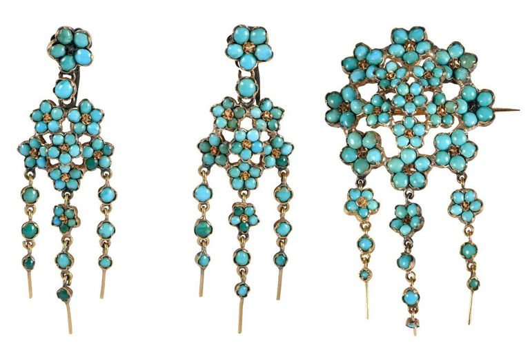 Vintage 14k Yellow Gold Turquoise Jewelry Set