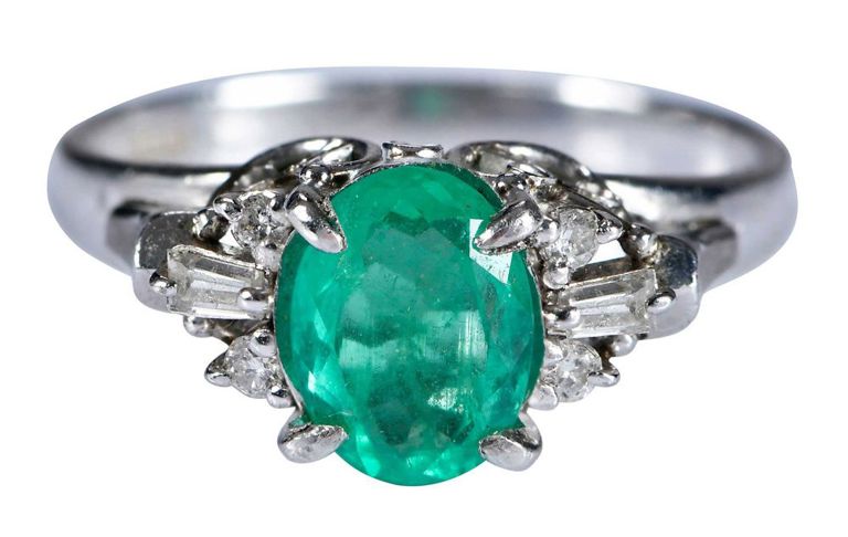 Platinum Emerald and Diamond Ring