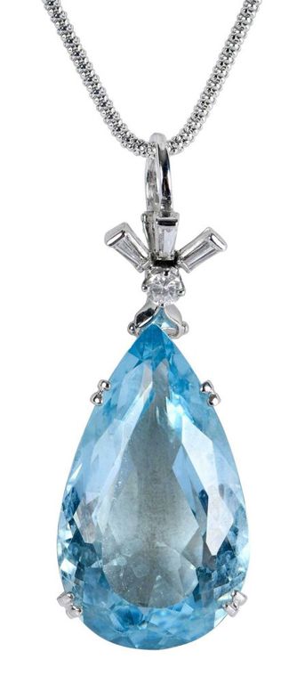 Aquamarine and Diamond Pendant Necklace
