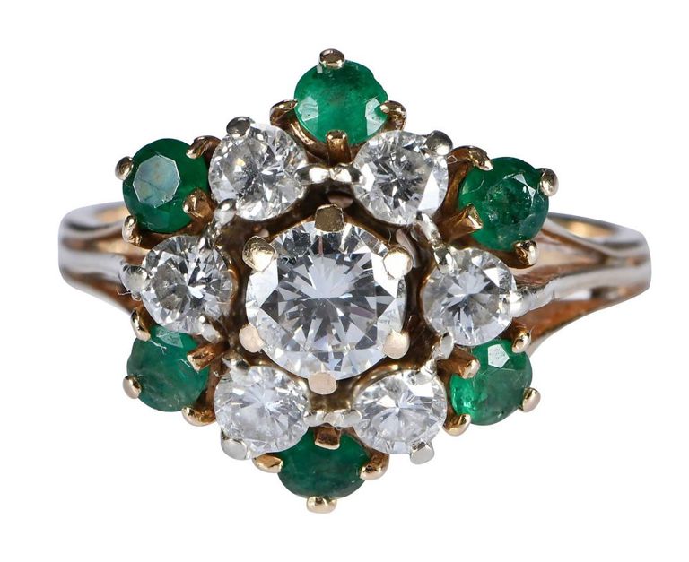 14k Yellow Gold Diamond and Emerald Ring