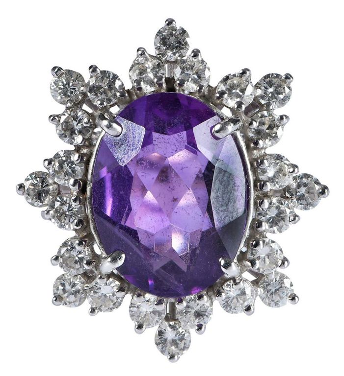14k White Gold Amethyst and Diamond Ring