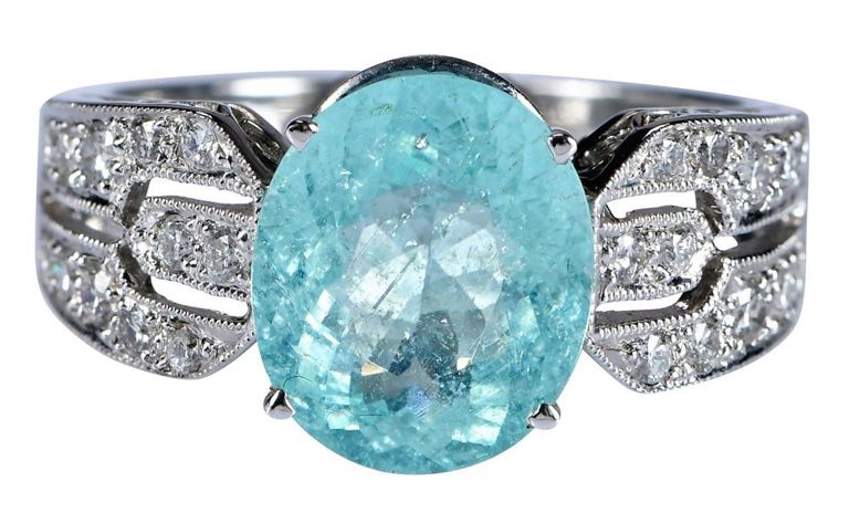 14k White Gold Tourmaline and Diamond Ring