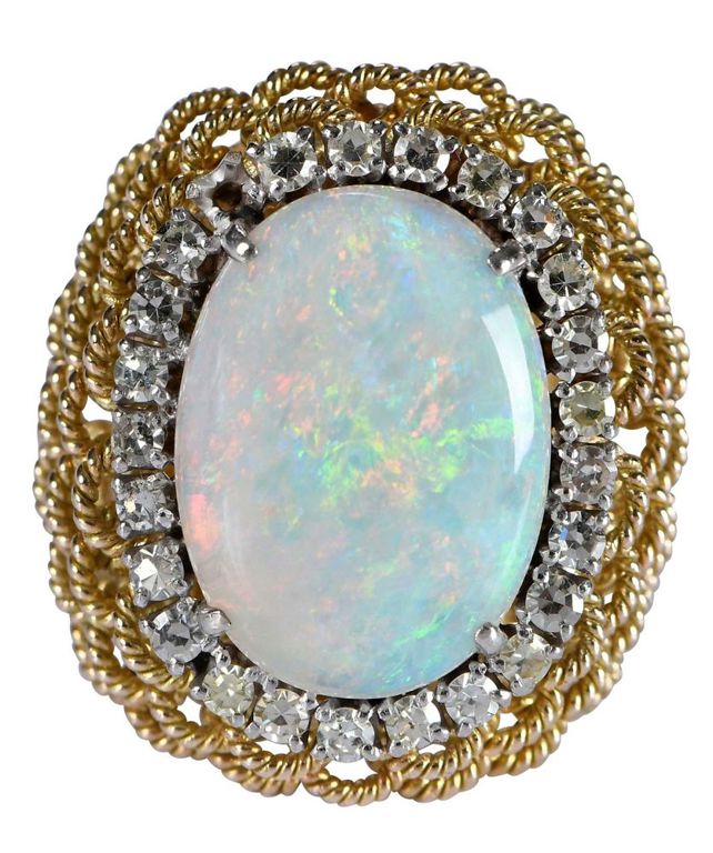 14k Gold Opal and Diamond Ring