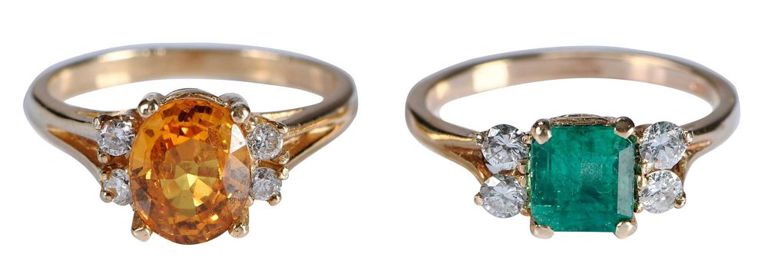 14k Yellow Gold Gemstone and Diamond Rings