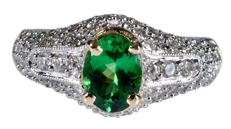 14k Gold Tsavorite Garnet and Diamond Ring