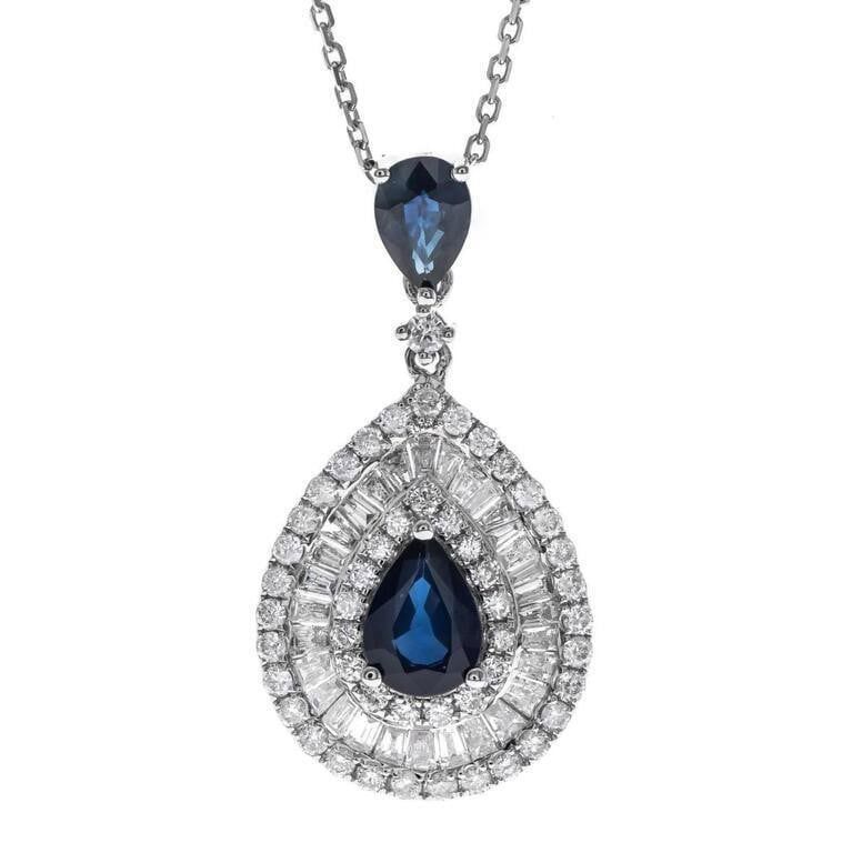 14k Gold Sapphire and Diamond Pendant Necklace