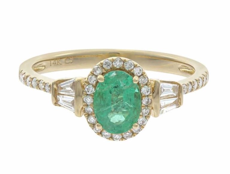 14k Yellow Gold Emerald and Diamond Ring