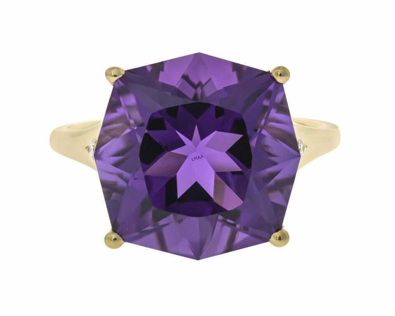 14k Yellow Gold Amethyst and Diamond Ring