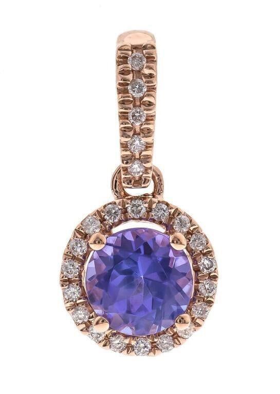 14k Yellow Gold Tanzanite and Diamond Pendant
